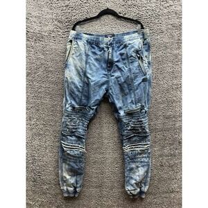 Prps Slim Fit Cotton-Linen Distressed Denim Jogger Pants Blue Mens Size 38